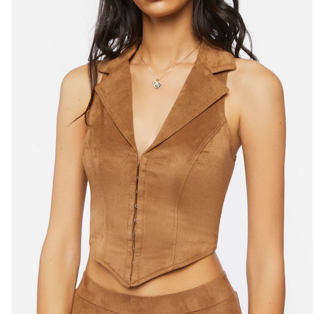 Faux Suede Corset Crop Top